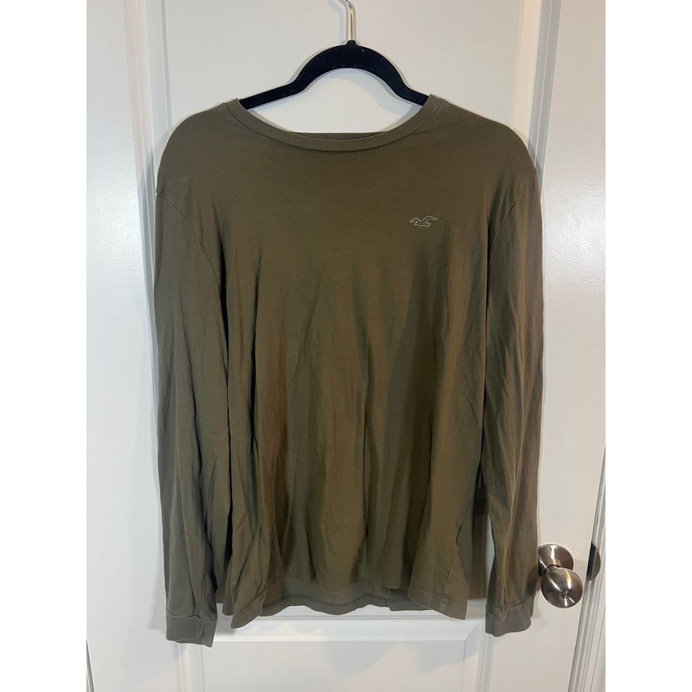 Hollister Mens Long Sleeve T-Shirt Embroidered Logo Olive‎ Green Large